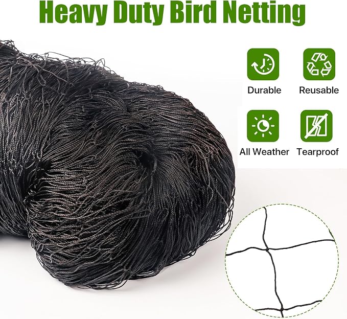 CITOOTY Bird Netting for Chicken Coop Run, 25x50 Ft Heavy Duty Poultry Netting with 2.4" Mesh, UV Resistant Black Net Garden Netting for Fruit Trees, Vegetable Plants, and Yard Protection