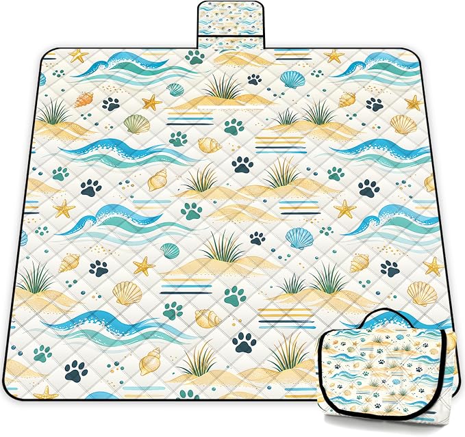 Extra Large Picnic Blanket Waterproof,80"x 80"Foldable Machine Washable Outdoor Blanket,Seashell Beach Blanket for 6-8 Adults,Picnic Mat Suitable for Indoor Crawling,Park Beach,Camping,Hiking,Travel