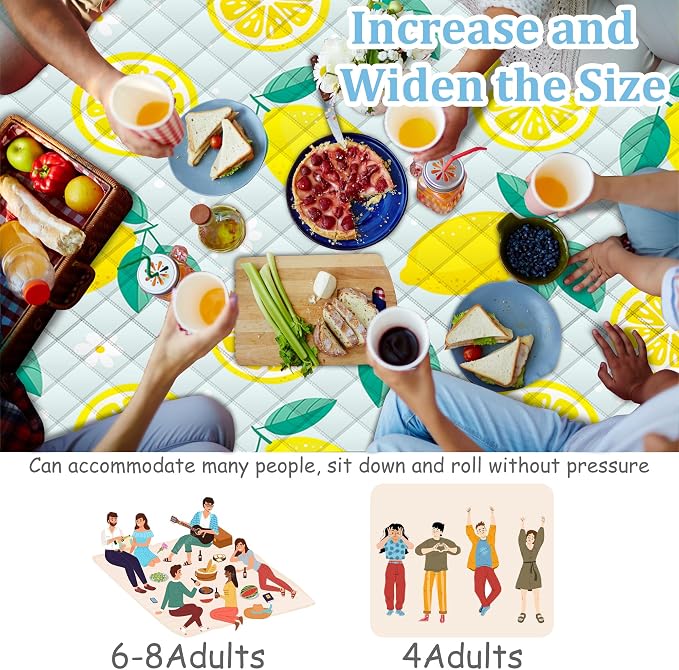 Extra Large Picnic Blanket Waterproof,80"x 80"Foldable Machine Washable Beach Blankets,Outdoor Blanket for 6-8 Adults,Picnic Mat Suitable for Indoor Crawling,Park Beach,Camping,Hiking,Travel(Lemon)