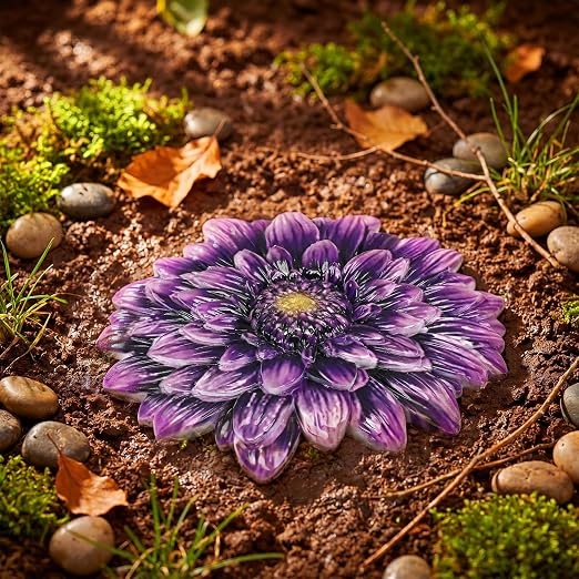 Landical 6 Pack Decorative Stepping Stones for Garden 10 Inch Cement Flower Stepping Stones Decoration for Patio Walkway Yard Outdoor (Dahlia)