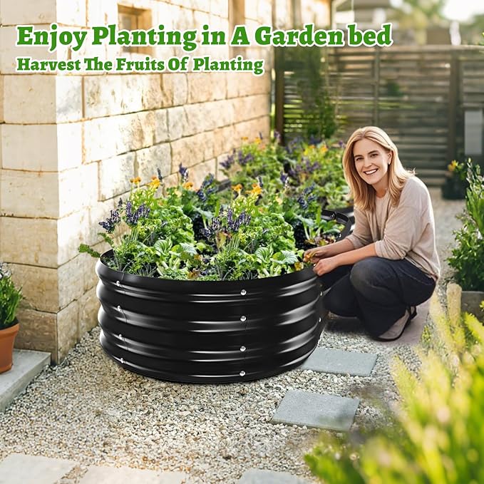 TBMLC Oval Galvanized Planter Box, Metal Raised Garden Bed - 0.8MM Thick- Ideal for Outdoor Gardening and Planting of Vegetables Flowers Fruits Succulent Plants and Others (Black, 5X2.7X1 FT)