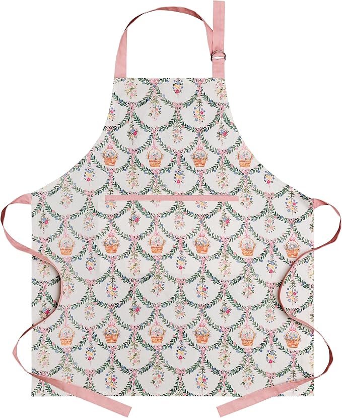 Maison d' Hermine Aprons for women with Pocket 100% Cotton (27.50"x31.50") | Adjustable Neck Strap & long ties Apron Men Chef Wedding Cooking Gardening Server Maid