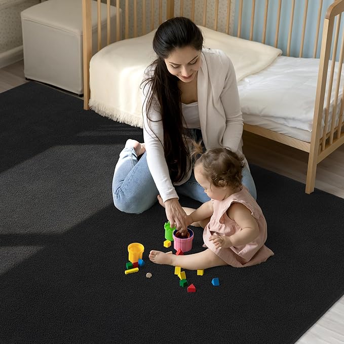 Keeko 5x8 Area Rugs for Living Room,Soft Washable Memory Foam Bedroom Rug | Indoor Throw Rug Low Pile Minimalist Non Slip Carpet for Kids Nursery Classroom Dorm Room Home Decor Black
