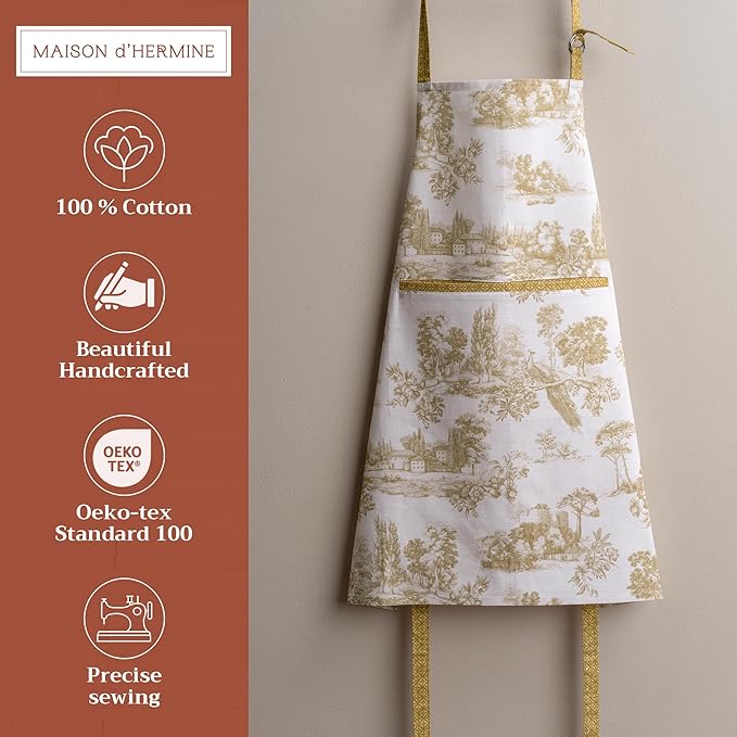 Maison d' Hermine Aprons for women with Pocket 100% Cotton (27.50"x31.50") | Adjustable Neck Strap & long ties Apron Men Chef Wedding Cooking Gardening Server Maid