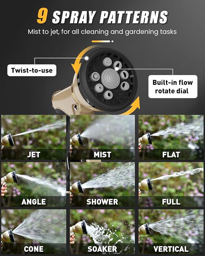 RAINPOINT Garden Hose Nozzle, Hose Sprayer Nozzle with 9 Spray Patterns, High Pressure Water Hose Nozzle Heavy Duty Metal Hand Sprayer, Watering Plants and Lawn, Car Washing, Pet Showering