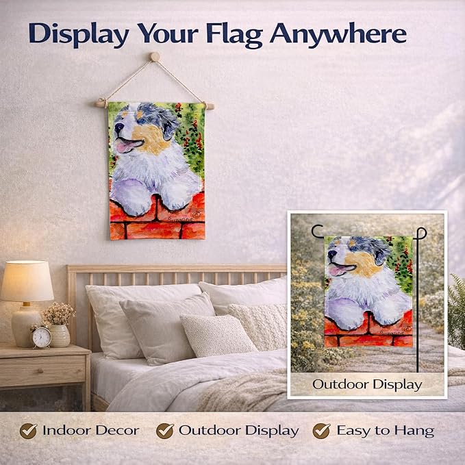 Caroline's Treasures SS8849GF Australian Shepherd Garden Flag Mailbox Flag Decorative Yard Flag Banner Outside Patio Artwork Yard Flower Beds, Garden Size, Multicolor