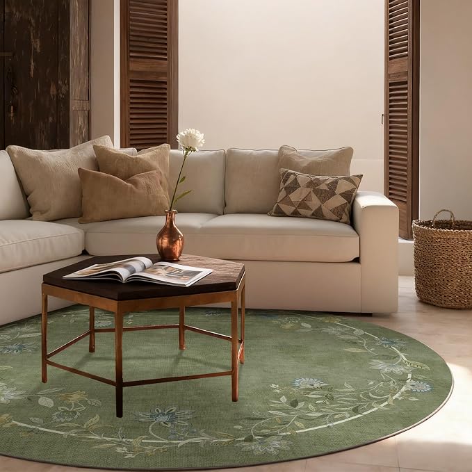 4ft Round Bedroom Rug Washable: Living Room Rug Stain Resistant Non Slip Low Pile Small Area Rugs for Bedroom Kitchen Entryway Living Room Bedside Office Dorm Kids Room Entrance Nursery Home Office
