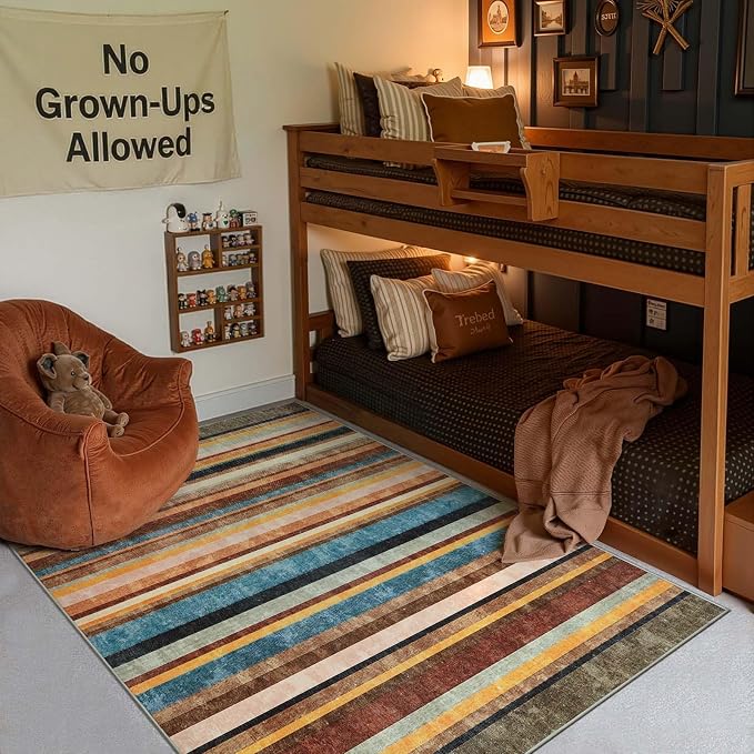 jinchan 5x7 Area Rug Modern Striped Rug Washable Living Room Rug, Pine Dawn | Non-Slip, Thin, Lightweight, Low Pile, Decor Carpet, Modern, Entrance, Entryway, Bedroom, Kitchen, Dining Room, Home Office