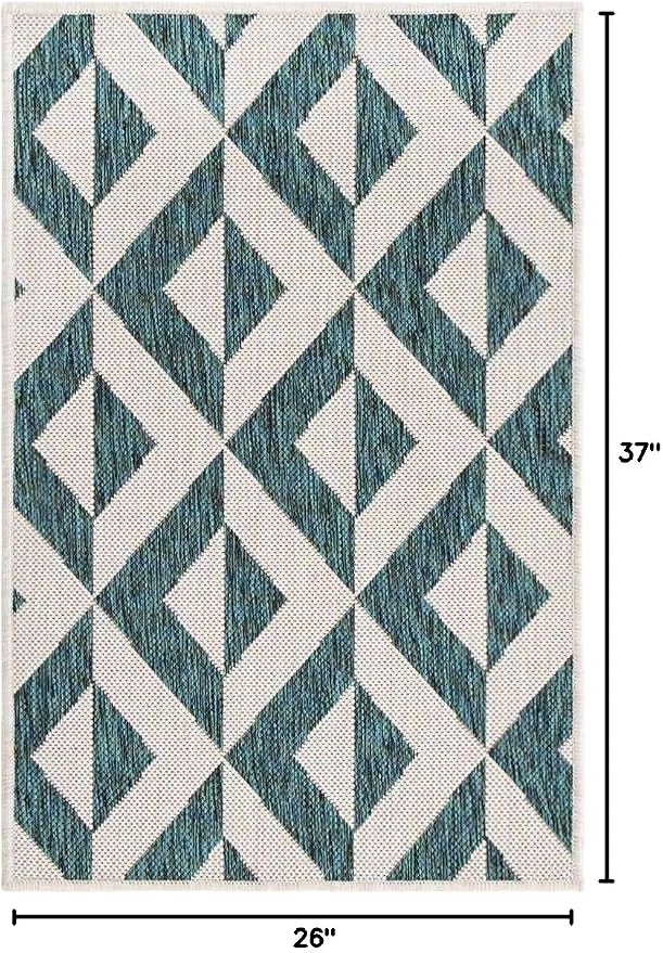 Unique Loom Outdoor Collection Area Rug - Napa (2' 2' x 3' 1' Rectangle, Teal/ Ivory)