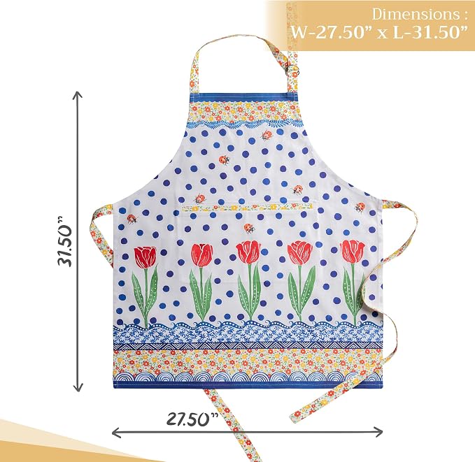 Maison d' Hermine Aprons for women with Pocket 100% Cotton (27.50"x31.50") | Adjustable Neck Strap & long ties Apron Men Chef Wedding Cooking Gardening Server Maid