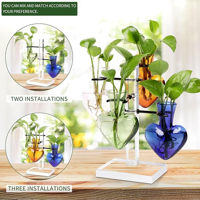 Plants Propagation Stations Plant Terrarium Kit Gift for Women | Birthday Glass Planters For Indoor Plants Home Office Decor Acrylic Plant Accessories - 4 Love Hear Vase