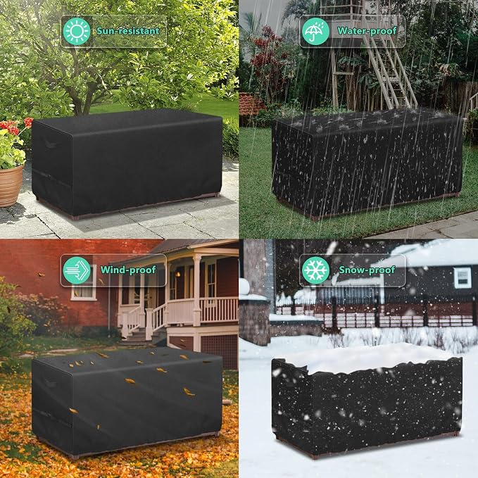 Patio Deck Box Storage Cover 63"L x 30"W x 28"H for 150-230 Gallon Box | Heavy Duty 600D Polyester Oxford, Tear Resistant Rectangular Fire Pit Table Covers, Rectangular Storage Bench Covers