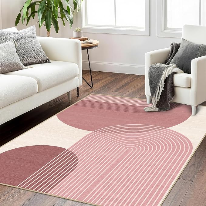 Boho Rug 3x5 for Living Room Bohemian Area Rugs Machine Washable Modern Geometric Rug Non Slip Printed Low Pile Indoor Floor Carpet for Kitchen Bathroom Bedroom,Pink