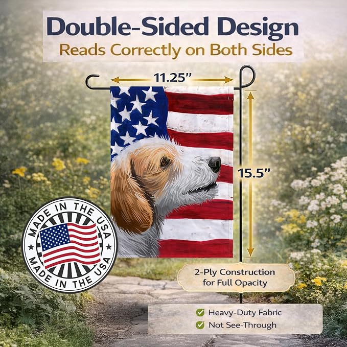 Caroline's Treasures CK6574GF Istrian Coarse-haired Hound American Flag Garden Flag Mailbox Flag Decorative Yard Flag Banner Outside Patio Artwork Yard Flower Beds, Garden Size, Multicolor