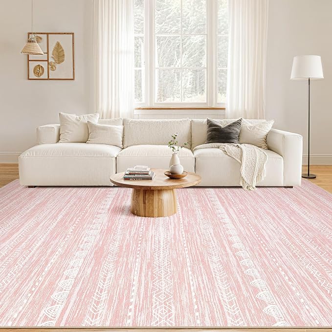 Nakagishi Boho 5x8 Area Rug Living Room Rugs Machine Washable Pink | Soft, Pet & Kid Friendly, Carpet for Living Room/Bedroom/Office/Kitchen/Nursery, Daily Home Decor Stain Resistant Moroccan