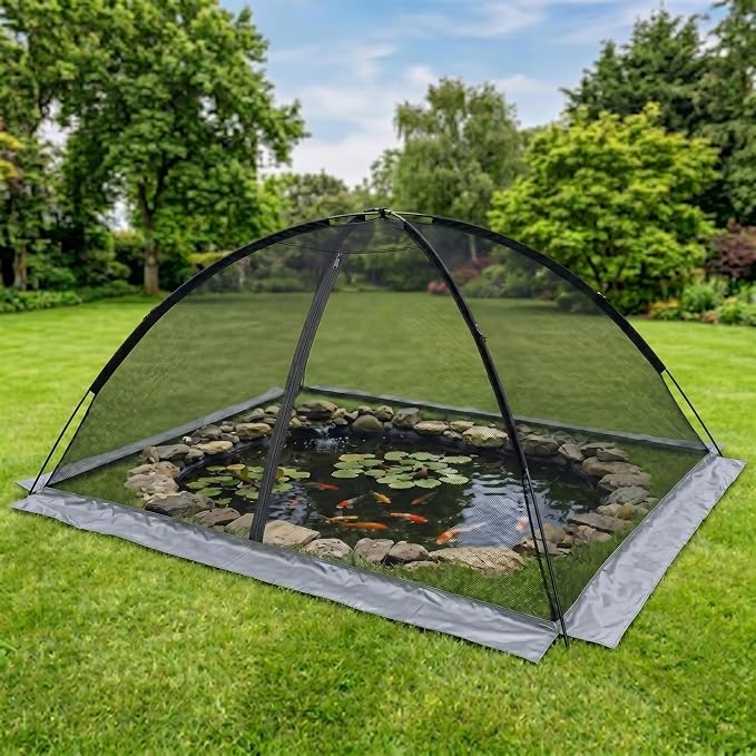 PGL Pond Cover Net Garden Dome Netting - Outdoor Protecting Tent for Fish Koi 9×12FT Zippers and Wind Ropes Protect Ponds, Gardens and Vegetable Gardens
