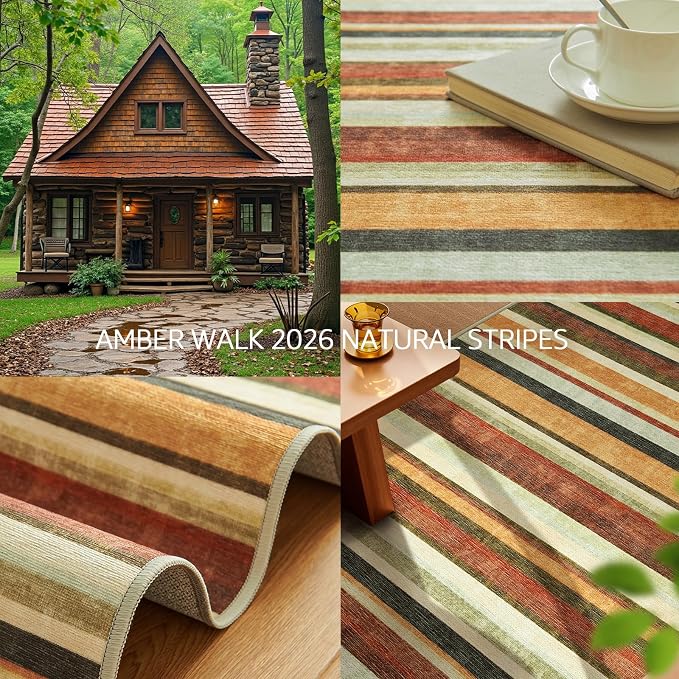 jinchan 2x3 Striped Rug for Entryway Washable Kitchen Rug, Caramel Dusk | Non-Slip, Thin, Lightweight, for High-Traffic, Decor Carpet, Modern, Small, Doormat, Indoor Entrance, Laundry Room, Bathroom