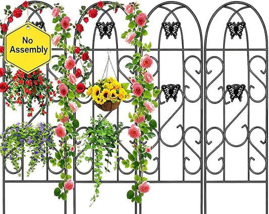 AMAGABELI Garden & Home 4 Pack Garden Trellis for Climbing Plants 60" x 18" Black Iron Trellis for Potted Plant Support Butterfly Metal Trellis for Climbing Roses Vine Flower Cucumber Clematis GT02