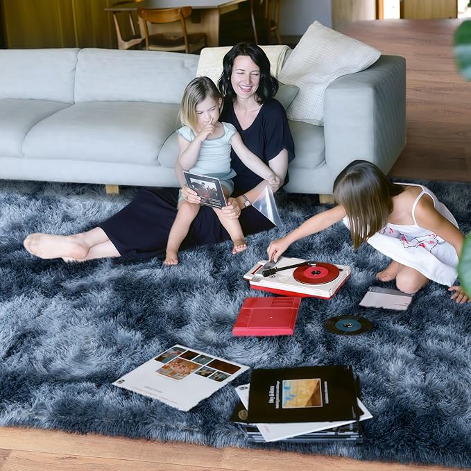 8x10 Area Rugs for Living Room, Large Ultra Fluffy Fuzzy Shag Rug for Bedroom, Modern Plush Soft High Pile Upgrade Non-Slip Carpet for Kids Girls and Boys Room Decor, Tie-Dyed Blue Grey