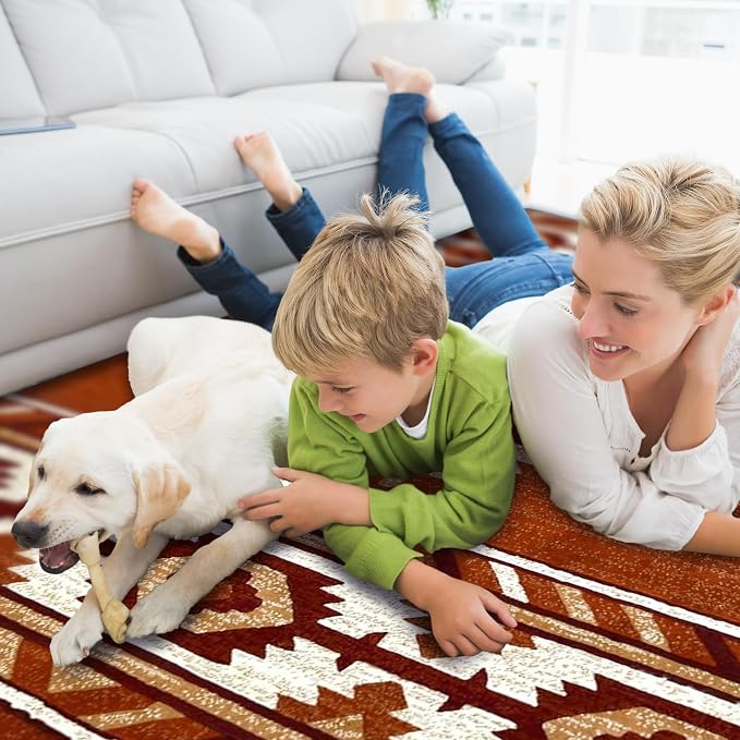 YHSF Southwestern Area Rug - Anti Static & Washable - Rust, 2 ft x 3 ft | Soft Native American Tribal Floor Rugs for Living Room, Bedroom, Hallways, and More - Easy-to-Clean Home Decors