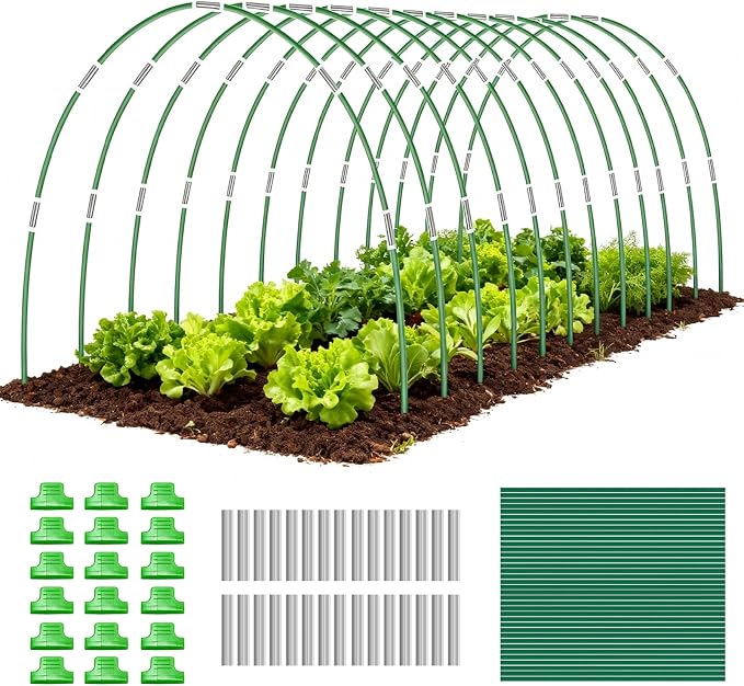 72 PCS Garden Hoops Greenhouse Hoops, Durable Plastic Coated Fiberglass Garden Tunnel for Raised Beds, DIY Plant Support Stakes for Garden Netting & Row Cover, Rust-Free Frames