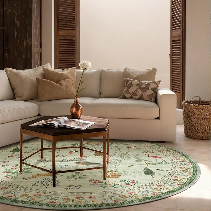 4x4 Round Bedroom Rug Washable: Living Room Rug Stain Resistant Non Slip Low Pile Small Carpet Rugs for Bedroom Kitchen Entryway Living Room Bedside Office Dorm Kids Room Entrance Indoor