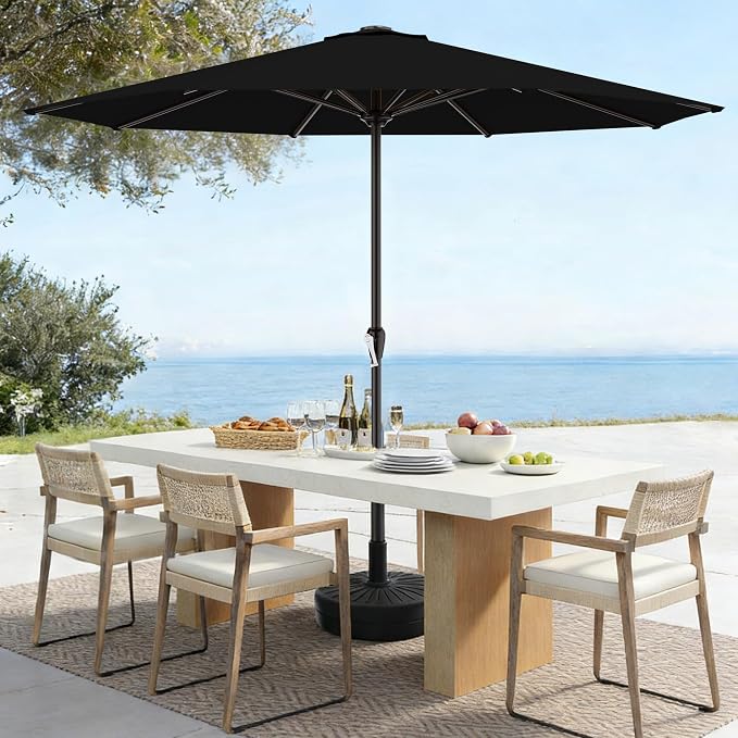 AreShark 12 FT Patio Umbrella for Outdoor, Outdoor Table Umbrella with Push Button Tilt and Crank, Outdoor Patio Umbrellas with 8 Sturdy Ribs, Patio Umbrellas for Market, Garden, Pool (Black)