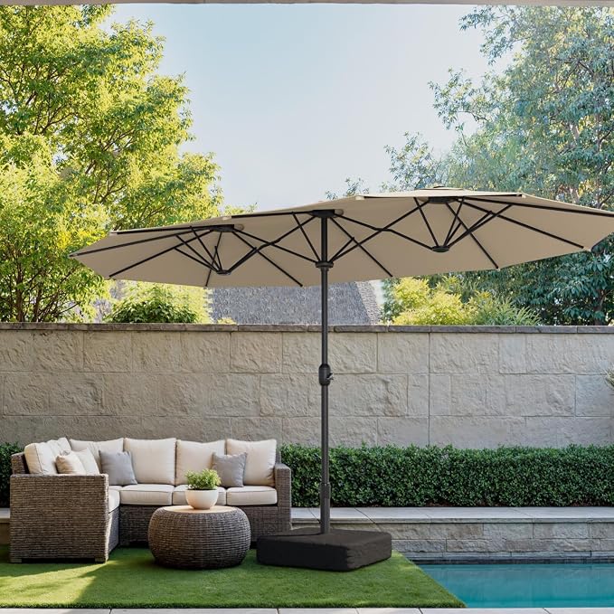 15ft Large Outdoor Patio Umbrella, Double Sided Table Umbrella with Crank, 12 Steel Ribs Market Umbrella
