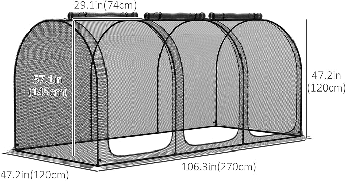 Outsunny 9' x 4' Crop Cage, Plant Protection Tent with Three Zippered Doors, Steel Frame, Storage Bag and 4 Ground Stakes, for Garden, Yard, Lawn, Black