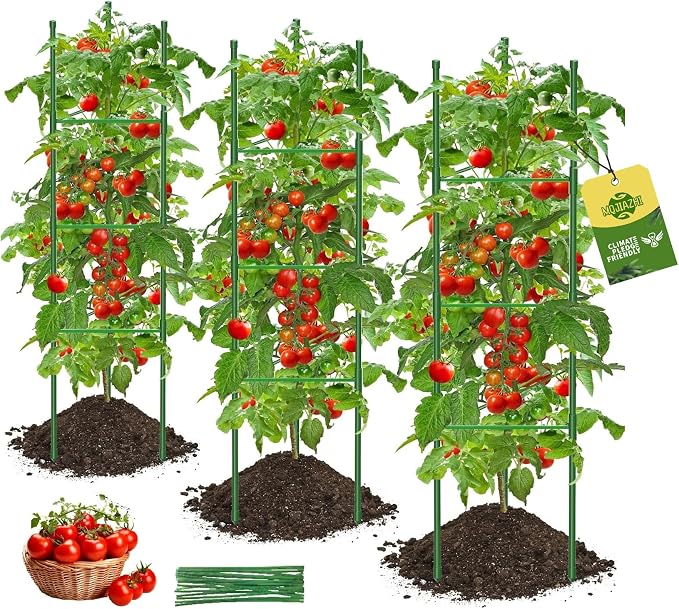 Tomato Cages, 3 Pack 51.2inch Adjustable Tomato Plant Support - Rust-Proof Tool-Free Triangle Trellis for Garden Climbing Plants, Raised Bed & Pots Plant Stakes