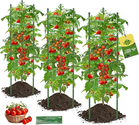 Tomato Cages, 3 Pack 51.2inch Adjustable Tomato Plant Support - Rust-Proof Tool-Free Triangle Trellis for Garden Climbing Plants, Raised Bed & Pots Plant Stakes