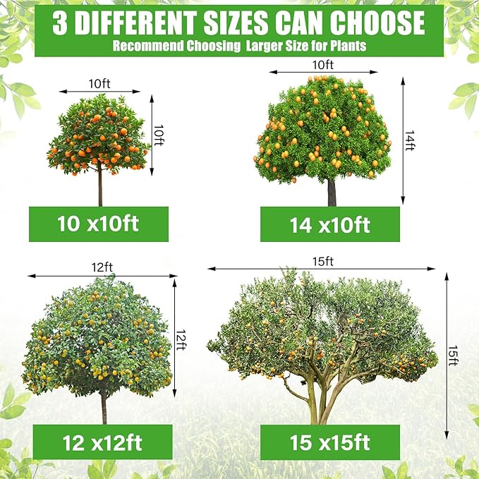 15 x 15 ft Large Fruit Tree Netting for Protecting Fruit from Squirrels Birds Bug Deer & Rat Garden Mesh Netting with Zipper and Drawstring Tree Covers for Blueberry Peach Apple Garden Bushes