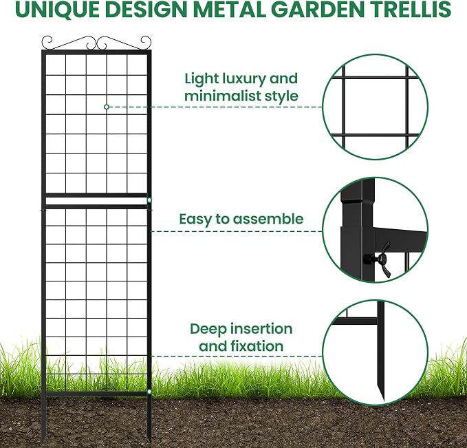 SUNYRISY 2Pack Metal Garden Trellis for Climbing Plants Outdoor, 71x20in Metal Plant Support for Flowers Tomato Cucumber Rose Vegetable Garden Courtyards Lawns Decoration, Black