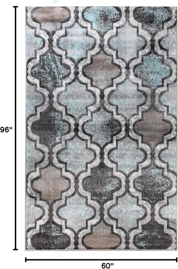 Superior Modern Indoor Area Rug, Non Slip Rug, 5'x8', Turquoise | Geometric Design Floor Décor, Easy Care High Traffic Areas Living Dining Room, Bedroom, Office, Entryway, Viking Collection