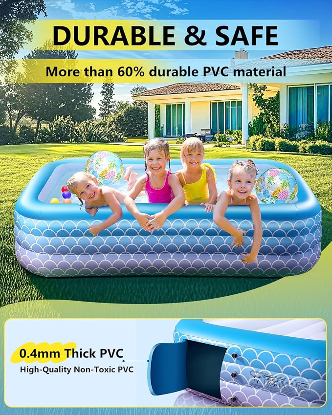 2025 Upgrade Inflatable Pool for Kids and Adults-120"*72"*22" Full-Sized Inflatable Swimming Pool Leakproof Blow Up Above Ground for Backyard Outdoor Garden Summer Water Party Pink