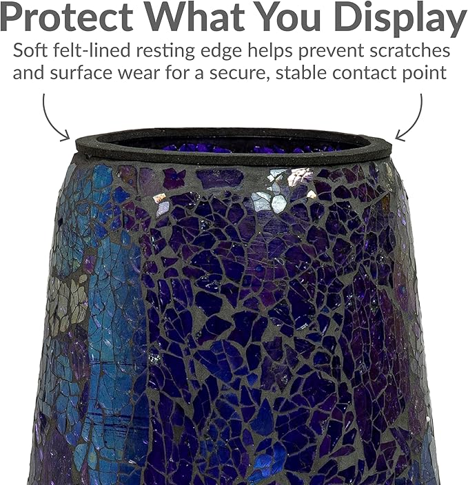 Sunnydaze Glass Gazing Ball Stand for Outdoors, Iridescent Purple | Outdoor Mosaic Sphere Holder & Pedestal for Backyard or Patio Decoration, 11" Tall Gazing Globe Stand, Fits 10-12 in Balls