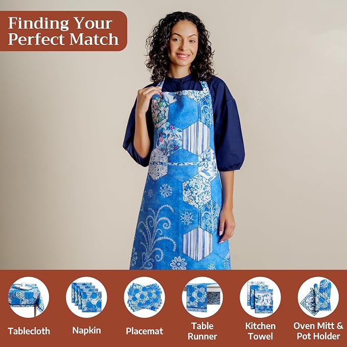 Maison d' Hermine Aprons for women with Pocket 100% Cotton (27.50"x31.50") | Adjustable Neck Strap & long ties Apron Men Chef Wedding Cooking Gardening Server Maid