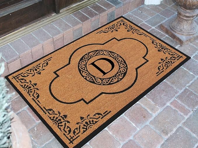 A1HC Natural Coir Monogrammed Doormat for Outside Entrance, Heavy Duty, Low Profile, Anti-Shed Treated Front Door Mat, Easy to Clean, Long Lasting Entryway Doormats - 30"x48"