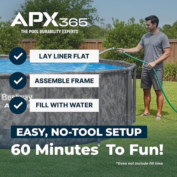 Bestway APX 365 16' x 48" Above Ground Pool Set with Sand Filter Pump | Long-Lasting All-Season Swimming Pool with Galvanized Steel Frame - Ladder, Cover, and Polysphere Filtration Balls Included
