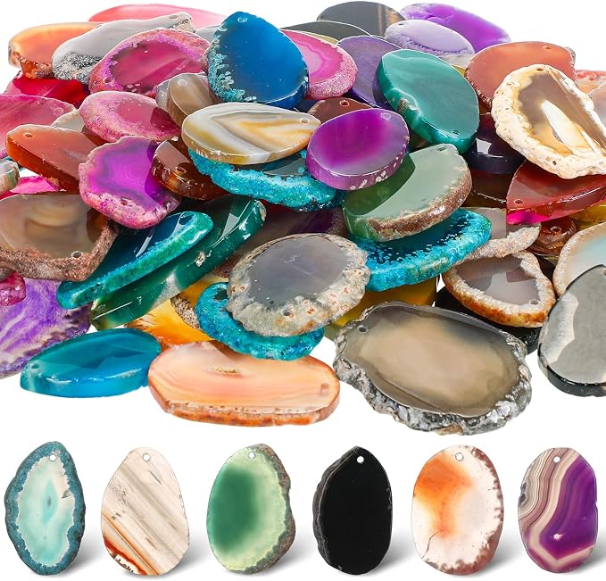 Nuenen 50 Pcs Polished Agate Slices Bulk Light Table Slices Crystals Healing Crystals Geode Stones Irregular Agate Pendants Gemstones for DIY Jewelry Making Home Decor(Medium)