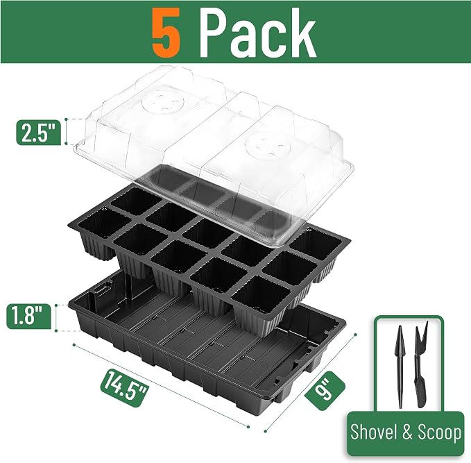 Mr. Pen 5-Set Seed Starter Tray Kits | Durable Plant Germination Trays with Humidity Vented Domes and Bases, Ideal for Seed Starting, Indoor Gardening