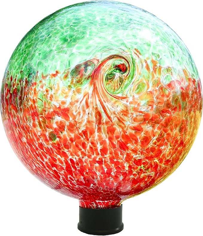 VCUTEKA Gazing Ball, Glass Gazing Balls Garden Globe Outdoor Decor 10" Red | Handcrafted red swirl glass gazing balls that creates elegant garden focal point in any outdoor landscape yard decorative