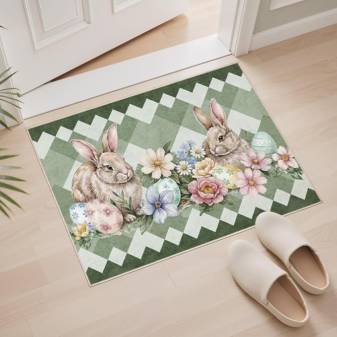 cotiled Area Rug for Living Room, Washable Non-Slip Large Area Rug, Indoor Floor Carpet Low Pile Soft Boho Farmhouse Rug for Bedroom Dining Room Green 2x3