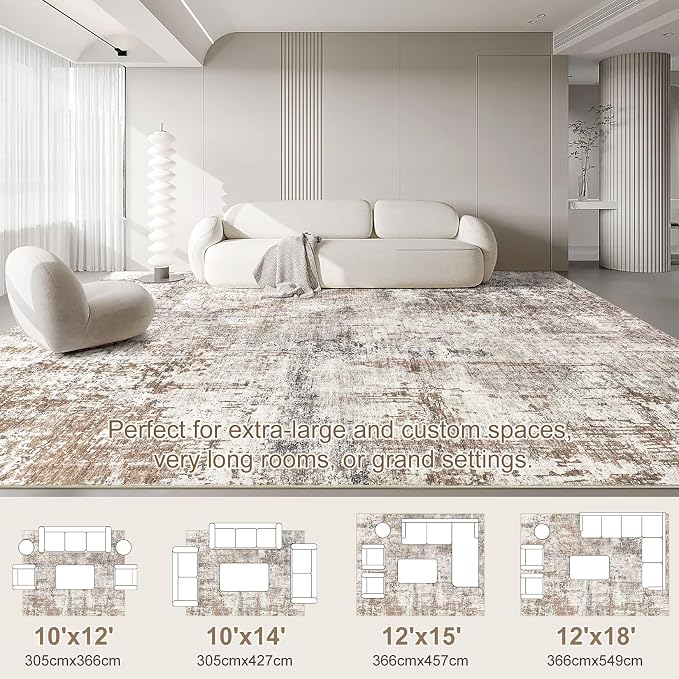 UERMEI Area Rug Living Room Rugs - Washable Neutral Modern Abstract Soft Thin Rug Indoor Floor No Slip Rug Carpet for Bedroom Under Dining Table Home Office Decor - Brown/Grey/Red - 10x14
