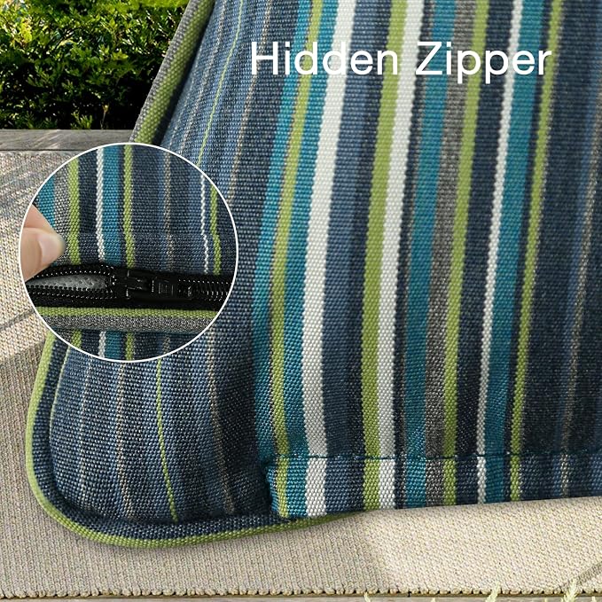 Unimatta Sunbrella Decorative Outdoor Water Repellent Throw Pillows with Inserts, Set of 4, 18" x18" Pillows for Patio, Backyard, Bed, Couch, and Patio Furniture, Beach Stripe Lagoon