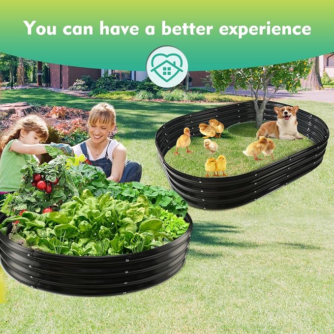 YSEJOMP 5FT Diameter Galvanized Garden Raised Bed/Plant Box/Fire Pit Ring - 0.8mm Thick,12 Inch Tall,Perfect for Planting a Variety of Flowers,Herbs,Vegetables (Black, 60 Dia X 11.5 inches)