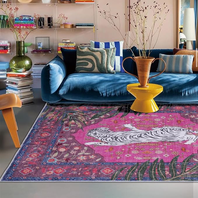 8x10 FT Leopard Rug for Living Room Hot Pink Animal Rug Pink Rugs for Girls Room Bedroom Dorm Thin Bright Magenta Carpet (Hot Pink, 10X8 FT)