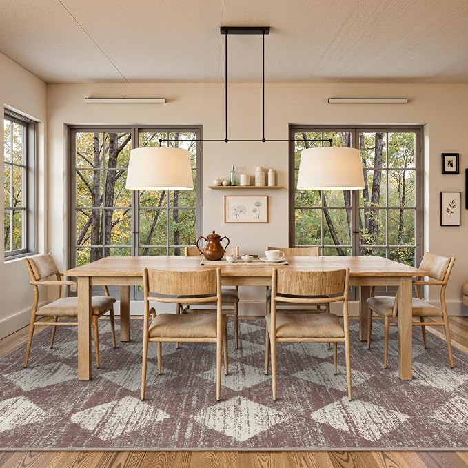 Lahome Zelie Machine Washable Rugs 6x9, Soft Beige Rugs for Bedroom Aesthetic Non Slip Living Room Rug Dining Room Carpet for Under Table, Moroccan Trellis Indoor Carpet for Dorm Apartment Playroom