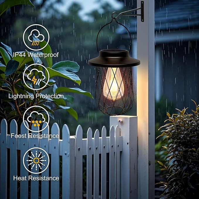 Livinlarge Solar Lanterns Outdoor Waterproof,2 Pack Solar Lantern for Outside Hanging Patio Porch Garden Yard Decor,High Brightness LED Solar Powered Lighting,Gardening Lovers Mom Gifts