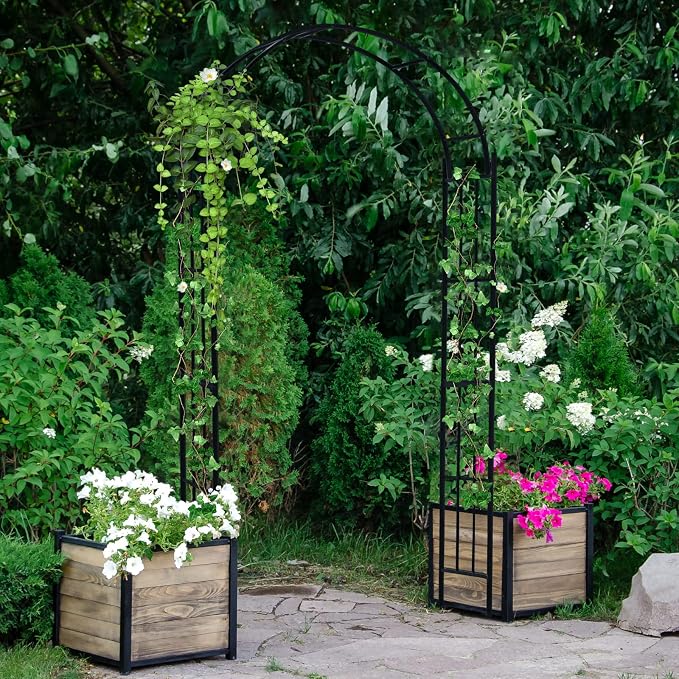 Giantex Garden Arch Trellis - 7.5 FT Metal Garden Arbor Archway for Climbing Plants Roses Vines, Outdoor Trellis Pergola for Wedding Bridal Party Ceremony Lawn Decor, 4 Stakes, Easy Assembly